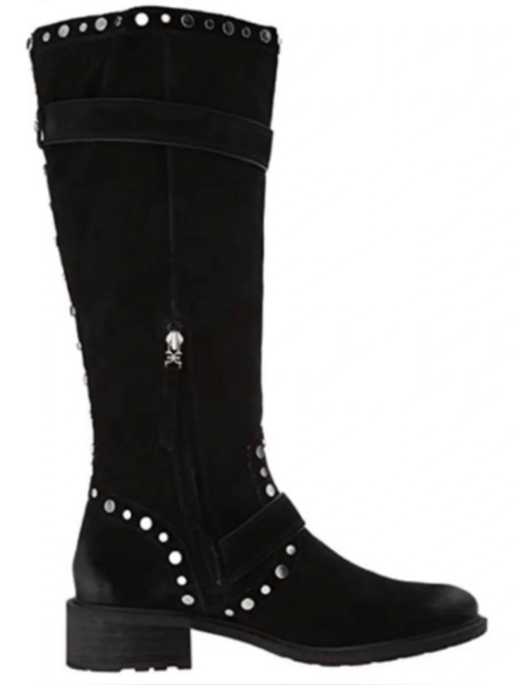 Sam Edelman Deryn Black Suede Studded Moto Biker Knee High Boots Size 7